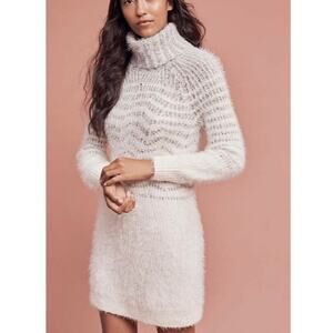 ANTHROPOLOGIE Sleeping On Snow Eyelash Turtleneck Sweater Dress XS